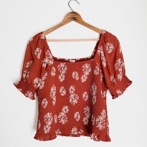Madewell Georgette Lucie Puff Sleeve Smocked Floral Top